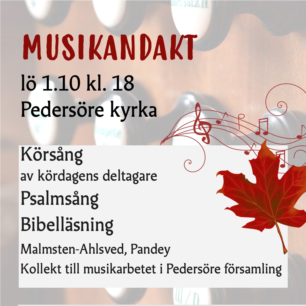 Musikandakt Pedersöre kyrka 1.10 kl. 18