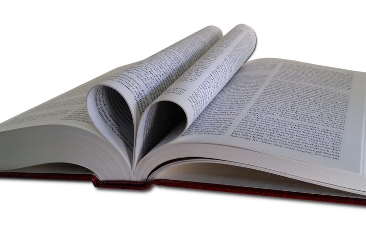 En uppslagen bibel, de mittersta bladen formade som ett hjärta