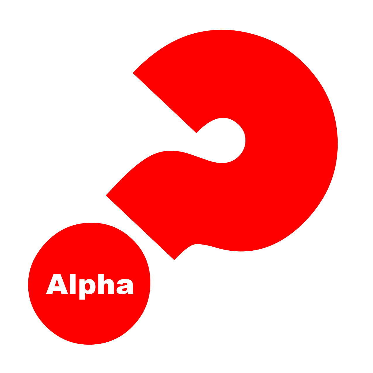 Alpha-logon. Rött frågetecken
